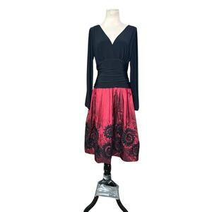 S.L. Fashions Stretch Jersey Bodice Jacquard Floral Print Dress Size 6